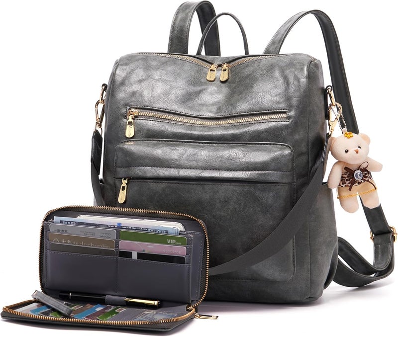 Soperwillton Women Backpack Purse Multipurpose Design Handbags Shoulder Bag PU Leather Travel bag Backpack Set 2pcs - Image 1